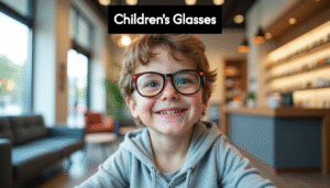 smiling child wearing bright glasses in optician office iOAfShpH 5kUAiIbyGhmj